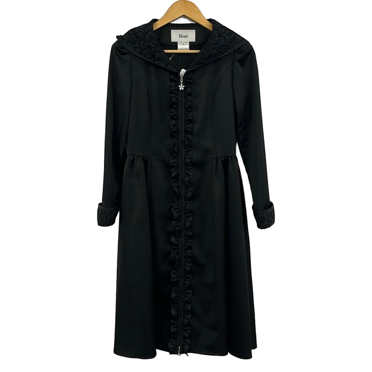 Rene(ルネ) コート サイズ34 S レディース美品 - 黒 長袖/レース/フリル/ジップアップ/春/秋