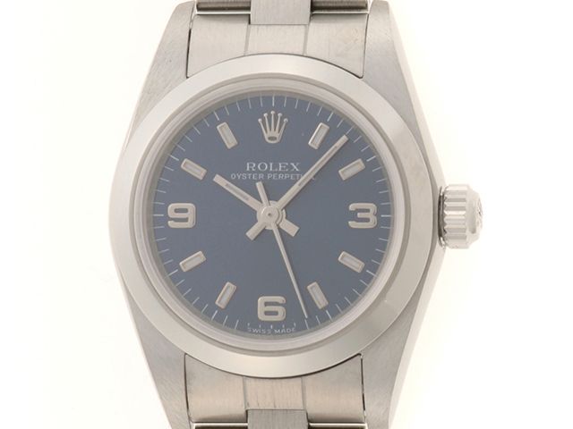 ROLEX ロレックス A番 ウォッチ オイスター パーペチュアル 時計 76080 腕時計 ステンレス ブルー 自動巻き レディース【中古】432