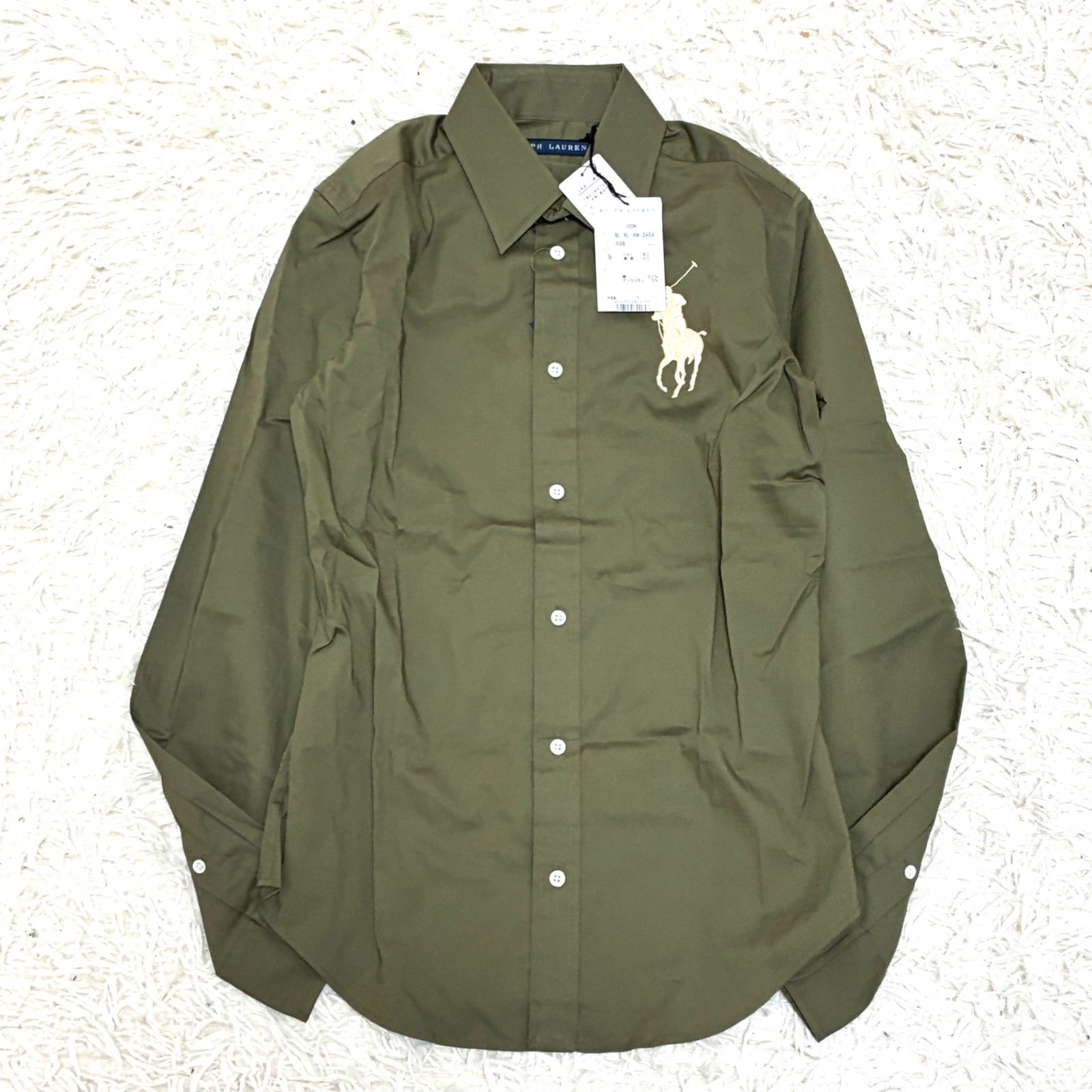 未使用タグ付 ラルフローレン RALPH LAUREN ビッグポニー 長袖シャツ ブラウス サイズ9 M相当 グリーン カーキ 緑 レディース ボーナス 夏休み 帰省 お盆 敬老の日 サマーギフト シルバーウィーク ご褒美