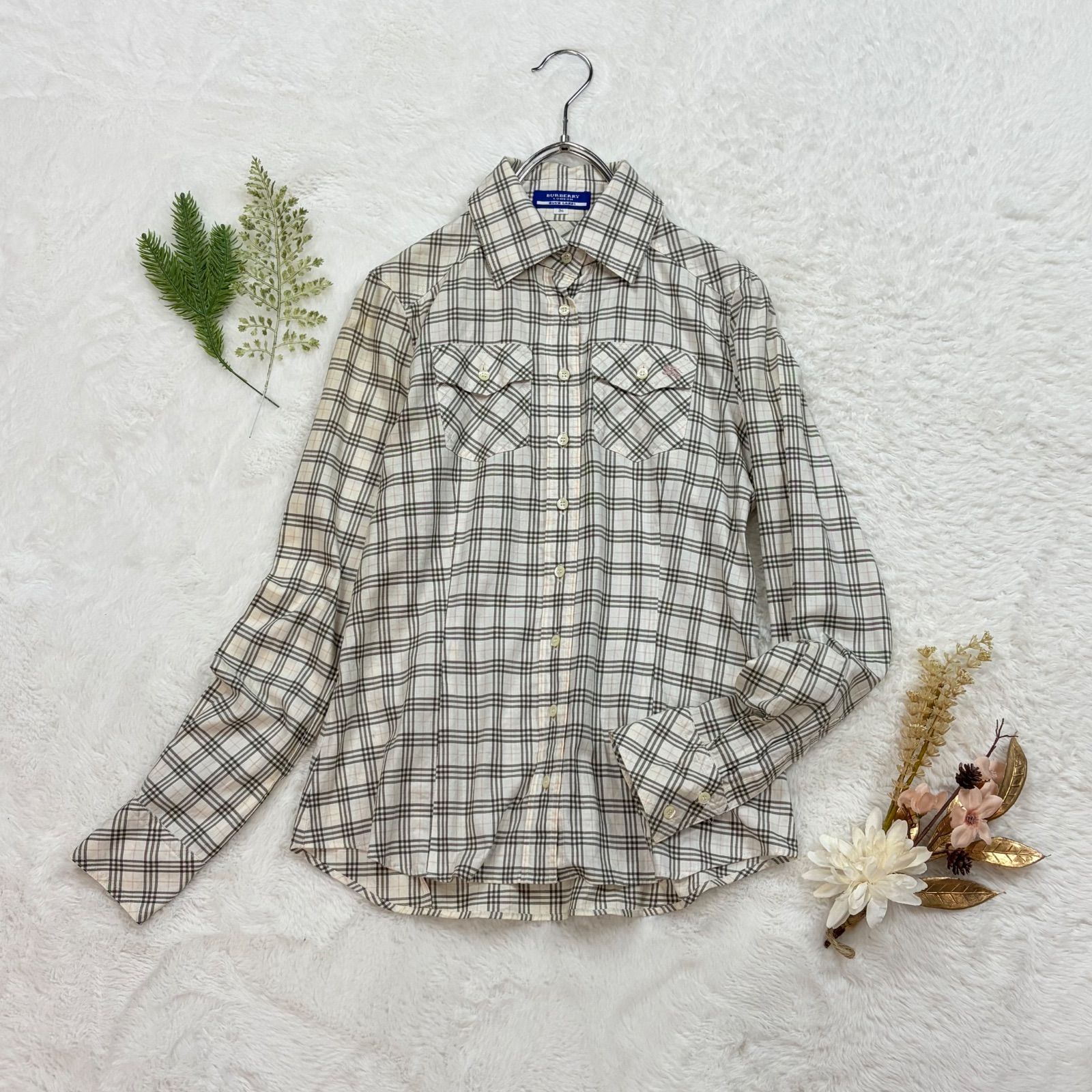 日本製 BURBERRY LONDON バーバリーロンドン 長袖シャツ ブラウス 