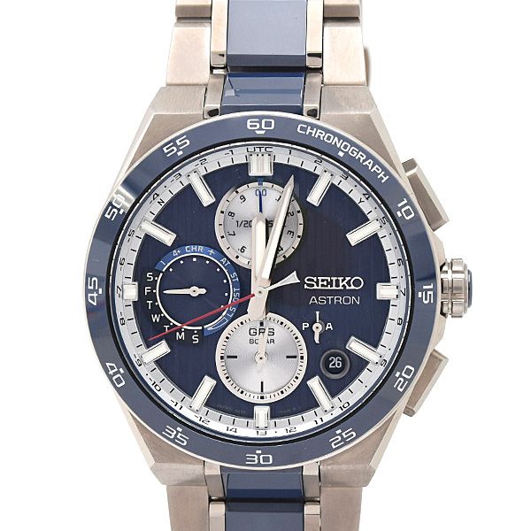セイコー 時計 メンズ アストロン ネクスタ― GPS ソーラー クロノグラフ ブルー文字盤 チタン TI SEIKO 5X83-0AA0 中古