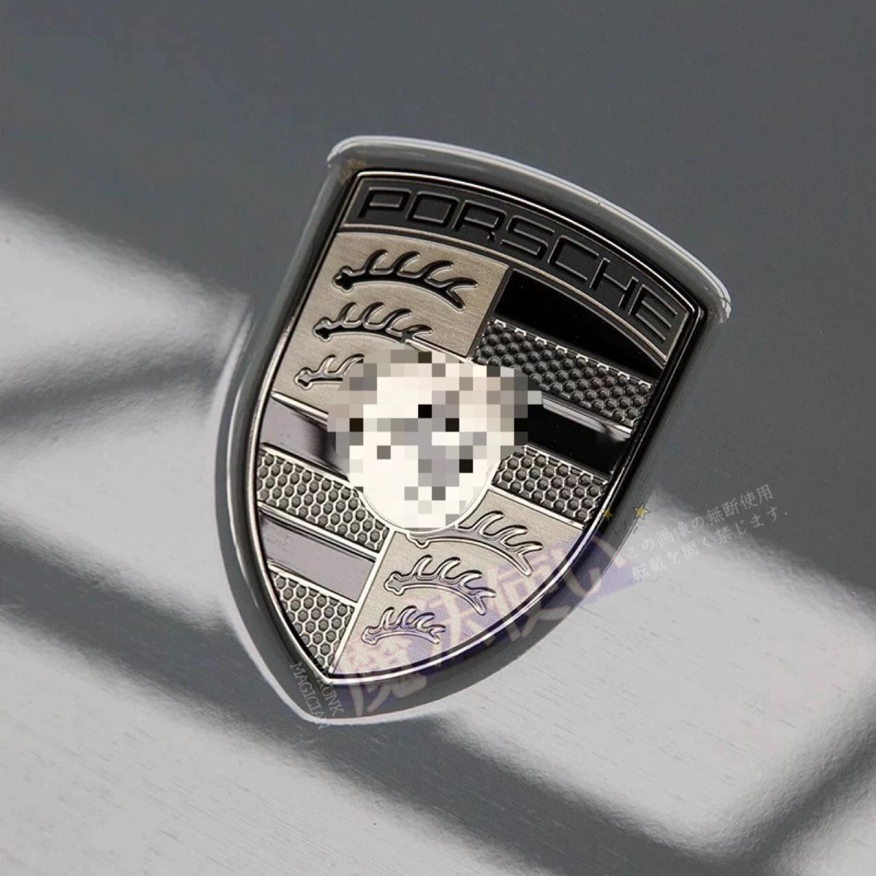 ポルシェ 911 マカン パラメーラ カイエン ターボ ナイト ブラック 3D立体 車頭標【新型機頭蓋 合金】