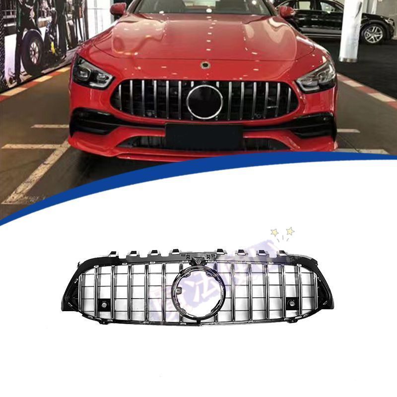 2019-2022年 ベンツ Aクラス W177 専用 フロントグリル GTタイプ ABS製 インテークマスク 全艶ブラック/縦ラインシルバー