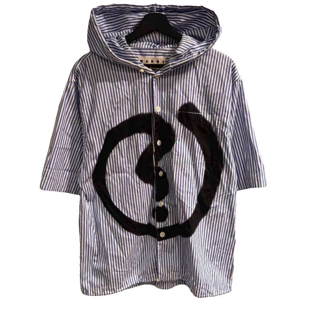 マルニ MARNI 21AW ストライプ シャツ フード 半袖 48 青 ブルー CUMU0220P0 ■GY06