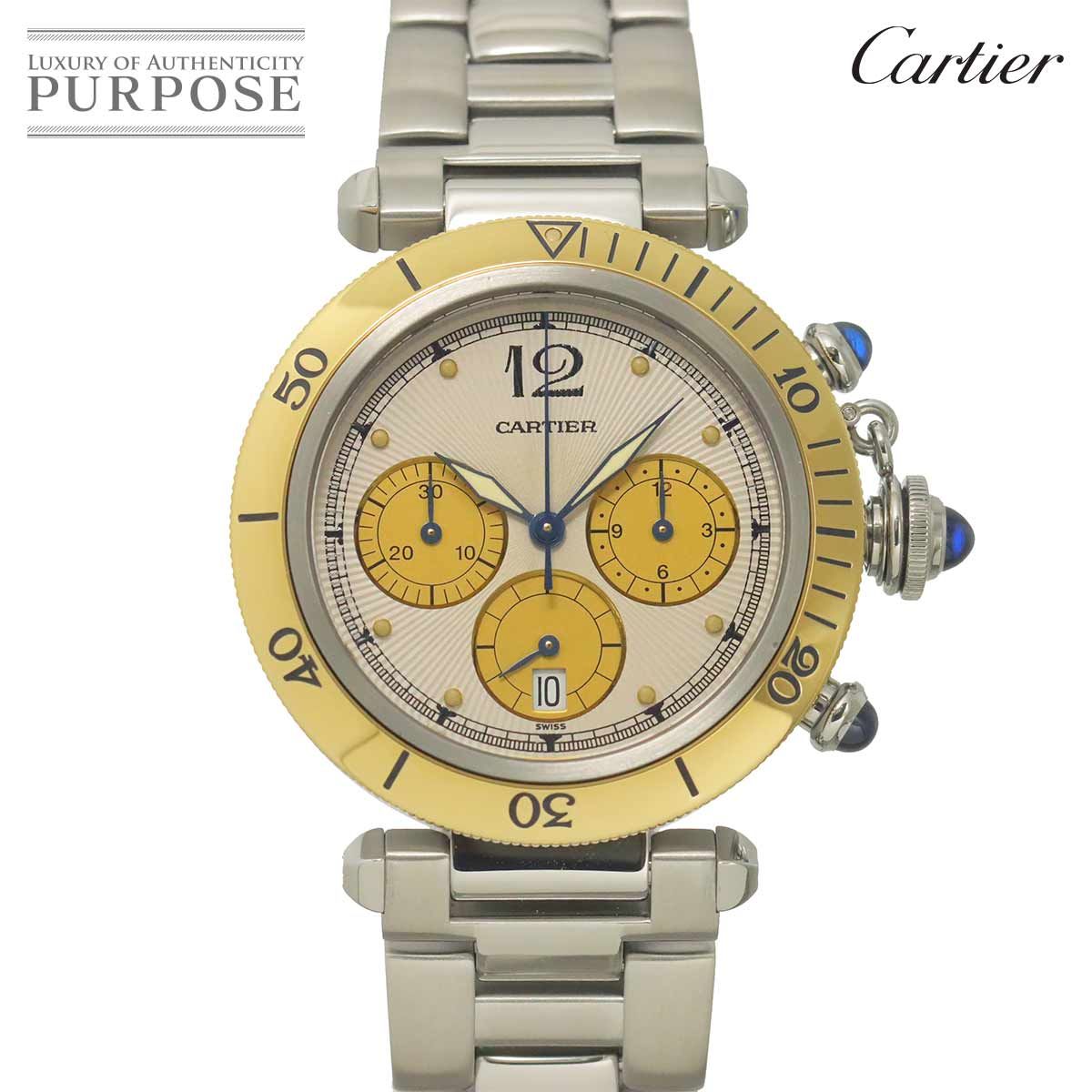 カルティエ Cartier パシャ 38mm コンビ クロノグラフ W31011H3 メンズ 腕時計 デイト シルバー YG クォーツ ウォッチ Pasha 90324168