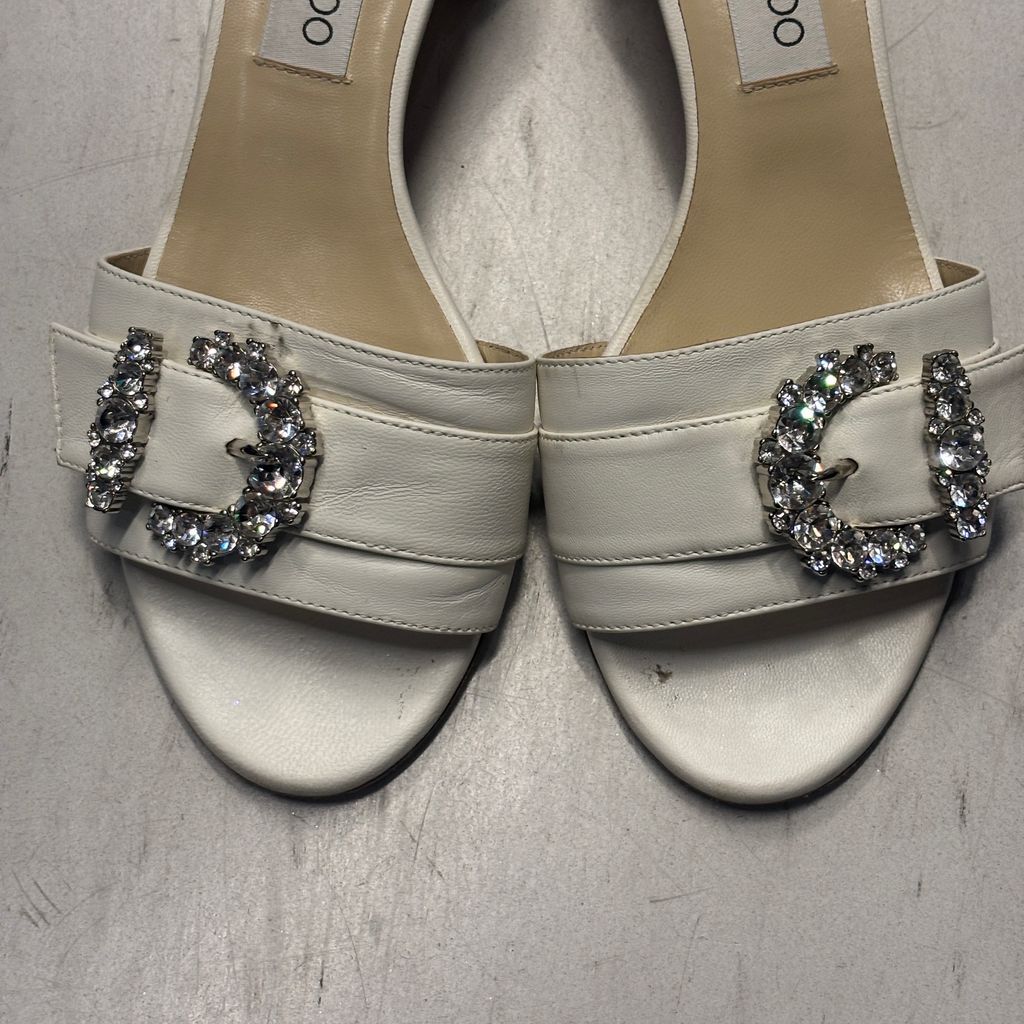 JIMMY CHOO ジミーチュウ Crystal Buckle Leather Mule Sandals