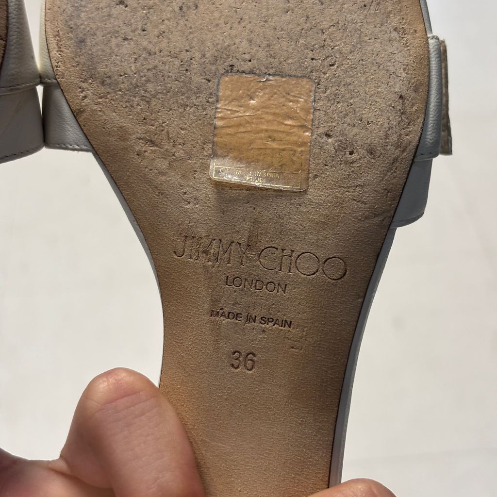 JIMMY CHOO ジミーチュウ Crystal Buckle Leather Mule Sandals