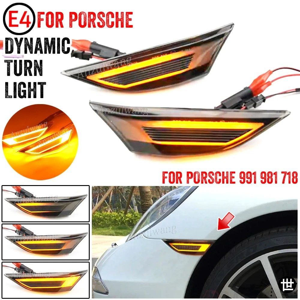 ポルシェ911カレラ991ボクスター981ケイマン982GT2用LEDダイナミックフロントバンパーリフレクターサイドマーカーライトウィンカーランプ2