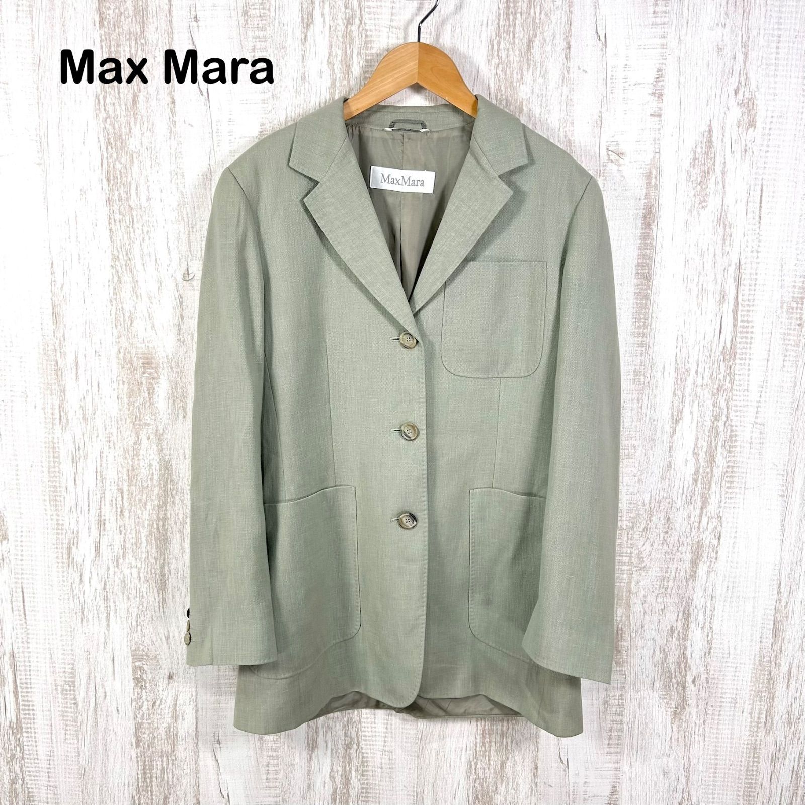 白タグ Max Mara マックスマーラ リネン ウール テーラードジャケット 