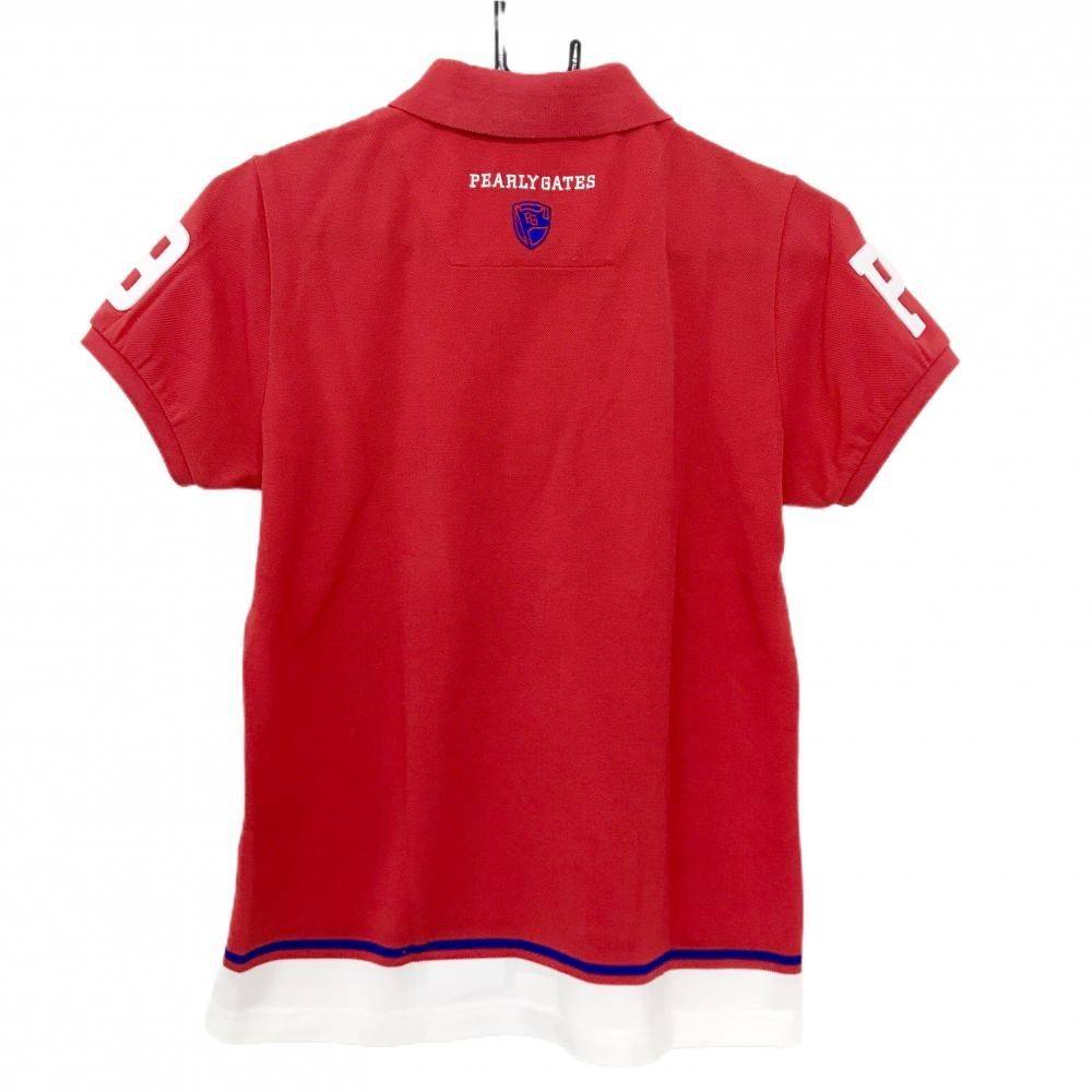 超美品】パーリーゲイツ 半袖ポロシャツ レッド×白 ワッペン 襟裏