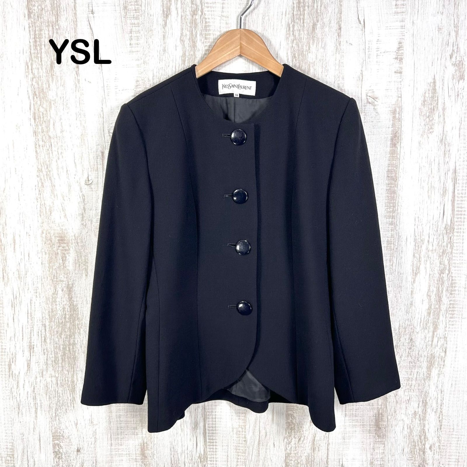 YSL Yves Saint Laurent イヴサンローラン ウール ノーカラージャケット ブラック フォーマル