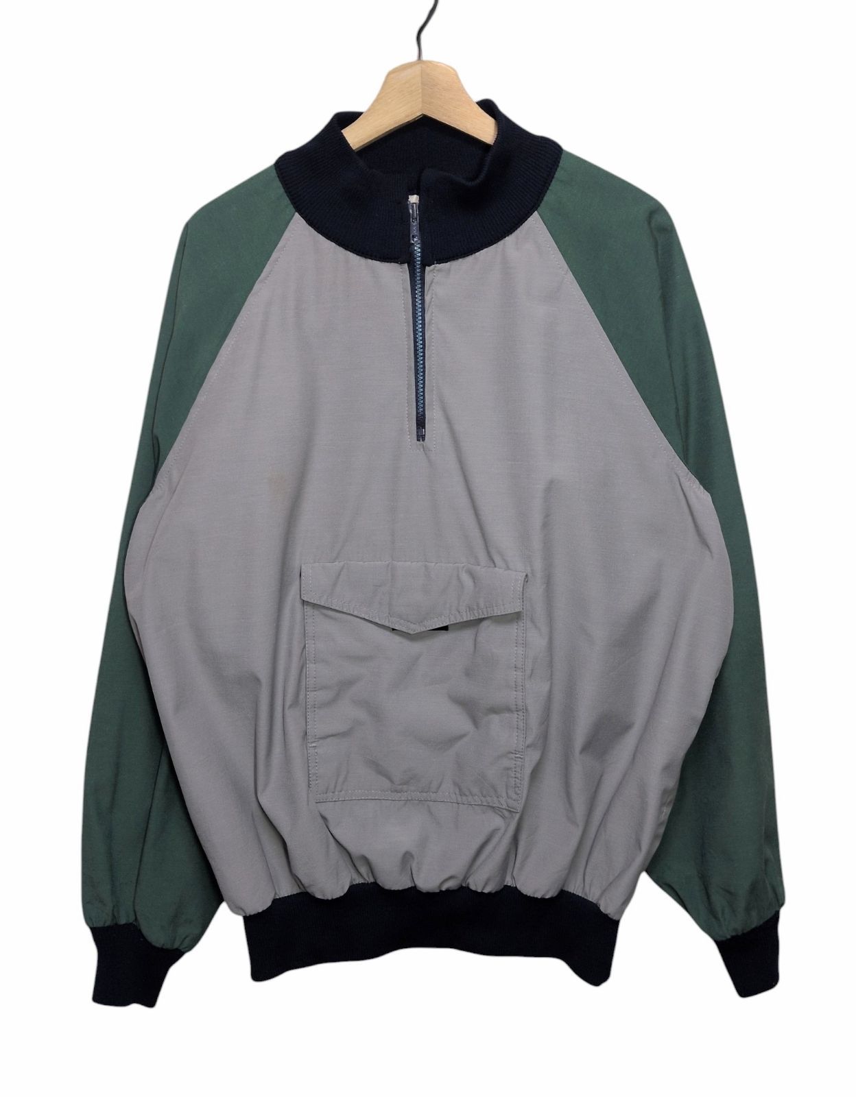 80s USA製 Mother Karen's ハーフジップ アノラック プルオーバージャケット XL グレー×グリーン
