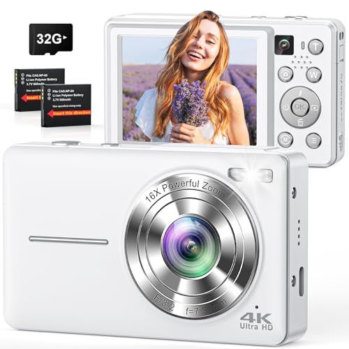 CAMKORY デジカメ 4K デジタルカメラ 【2026新型 AFオートフォーカス】 6400万画素 16倍ズーム デュアルレンズ 自撮り コンパクト Webカメラ Vlogカメラ 軽量 32GBカード付属 日本語説明書 初心者 子供 学生 修学旅行 誕Ju