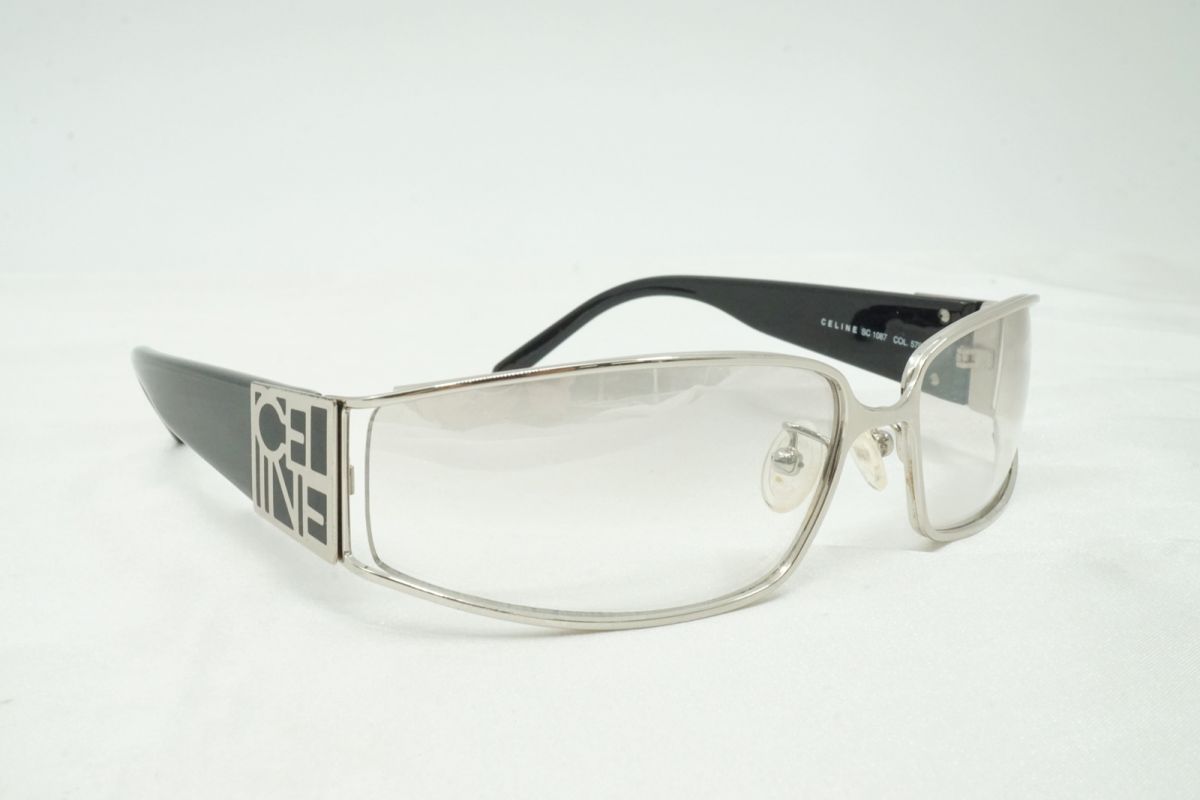 セリーヌ サングラス アイウェア SC 1087 スクエアロゴ メタルフレーム Unisex 銀 シルバー 黒 ブラック CELINE 6966k