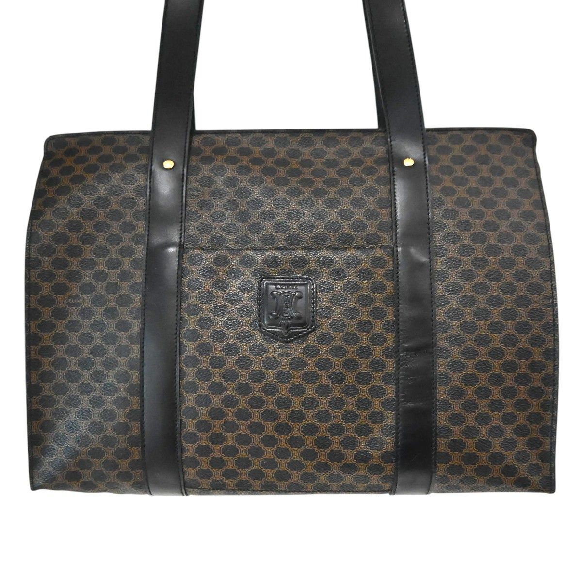 CELINE セリーヌ マカダム PVC/レザー トートバッグ ショルダーバッグ ブラウン M2606-k151