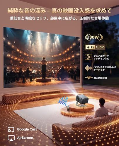 プロジェクター4K【公式Google TV＆1200ASNI高輝度】 プロジェクター 家庭用［オートフォーカス＆自動台形補正＆30Wスピーカー］HDR10+ HDMI CEC＆ARC WIFI6&双方向Bluetooth5.4 IOS/Android/パソry