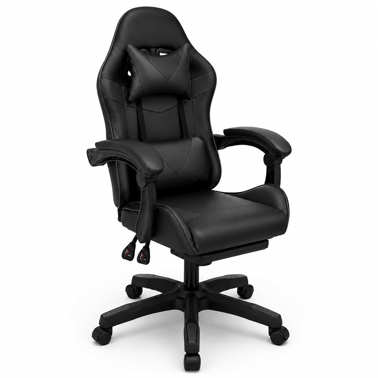 ゲーミングチェア リクライニング135° 高級PUレザー ランバーサポート調整可 オフィス PC デスクチェア ゲーム用 在宅勤務 テレワーク 椅子 (ブラック)ry