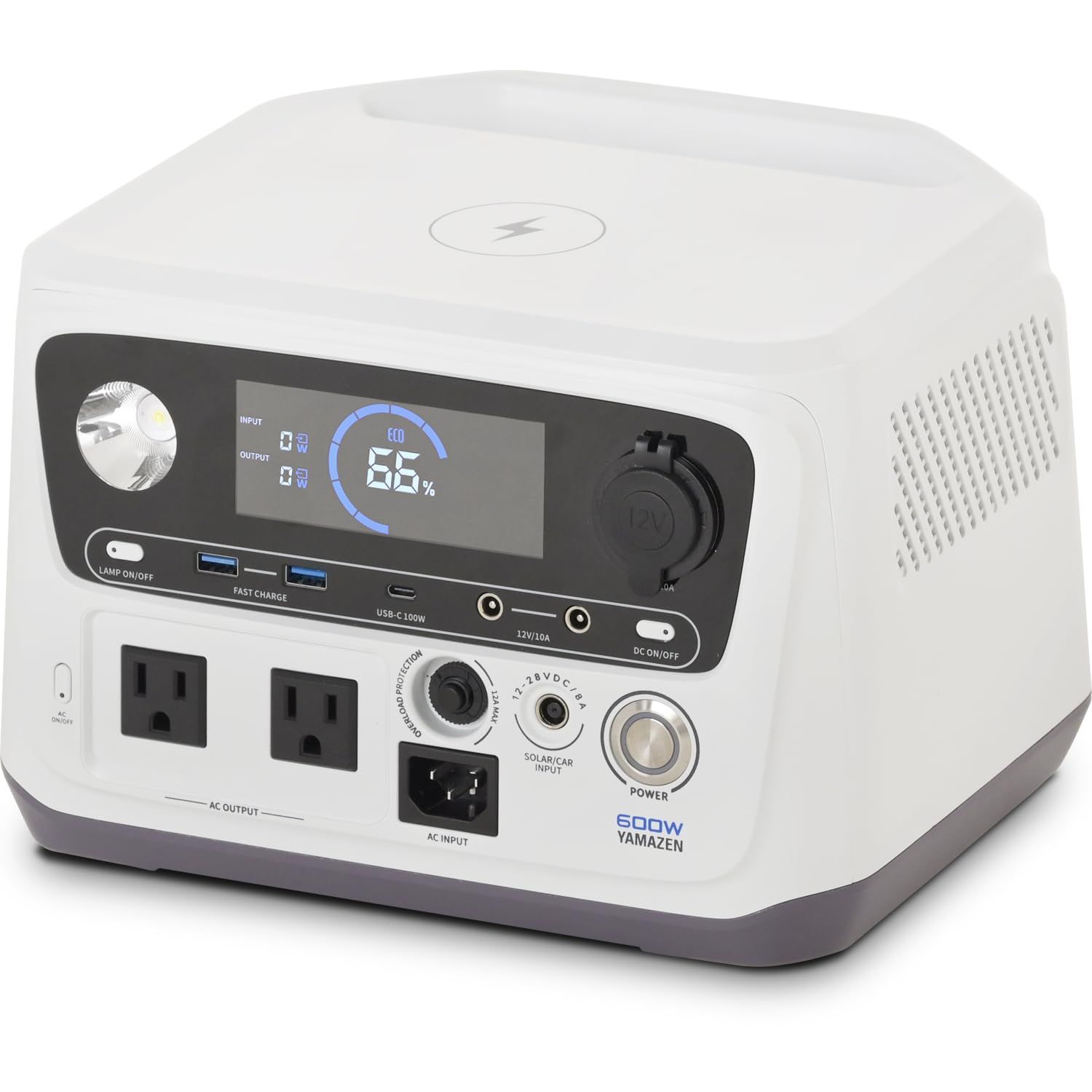山善 ELEIN ポータブル電源 大容量 409.6Wh リン酸鉄リチウムイオン電池 (出力 AC/USB-A/USB-C/ワイヤレス/DC) 定格600W 3WAY充電 コンパクト キャンプ 車中泊 防災 YPB-RS600ry