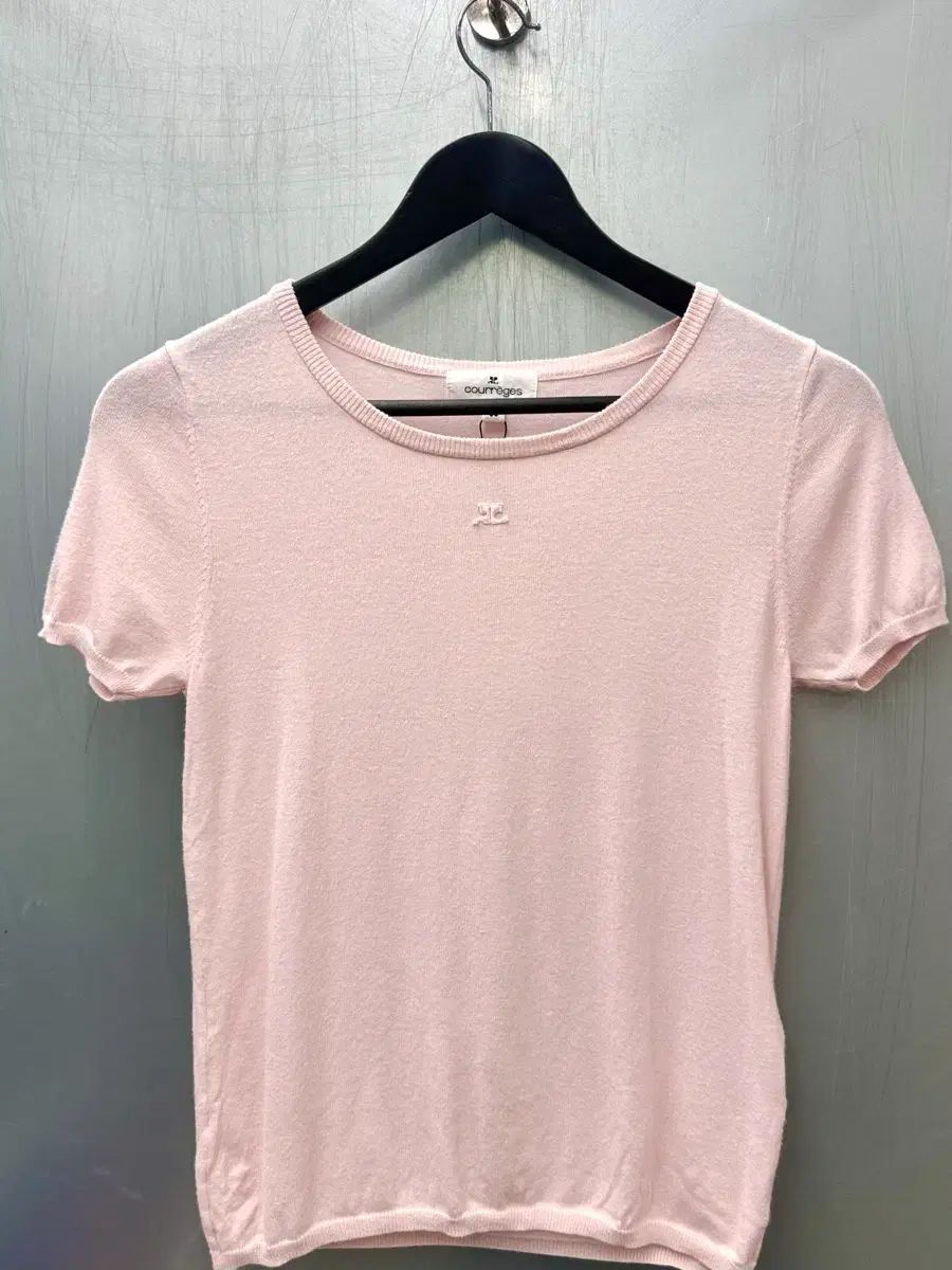 Courreges クレージュ ライトピンク カラー AC ロゴ 半袖 ニット Tシャツ