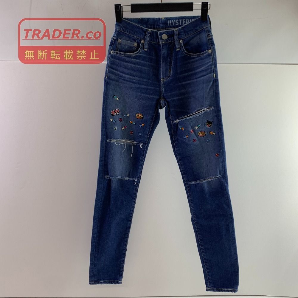 04w7254▽※【中古】HYSTERIC GLAMOUR ヒステリックグラマー 01173AP12 ダメージ加工 刺繍 デニムパンツ レディース 23インチ【八王子店】