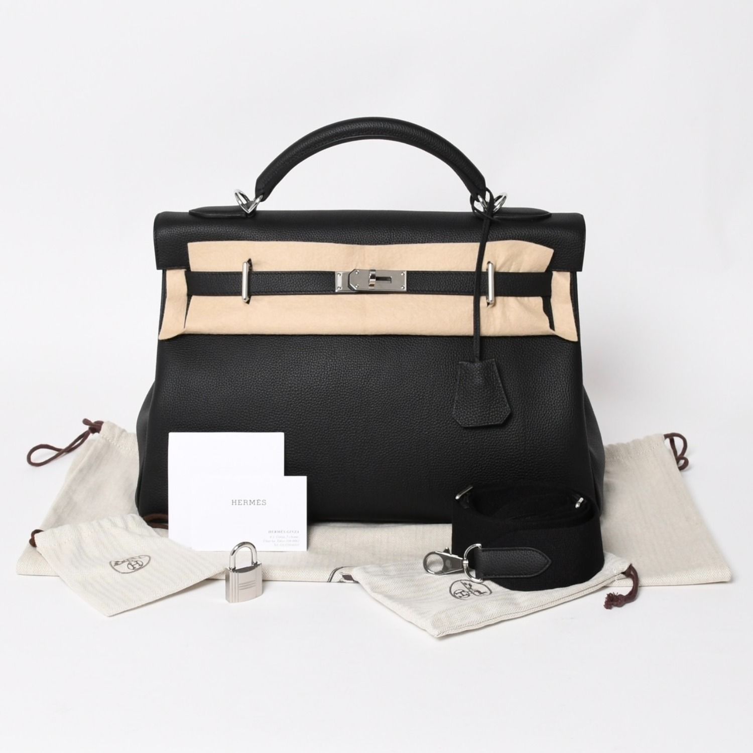 新品同様 HERMES エルメス Maxi Kelly 42 マキシ ケリー 42 ハンドバッグ B刻印 トゴ ノワール SV金具 2023年製 内縫い 中古 4a004578