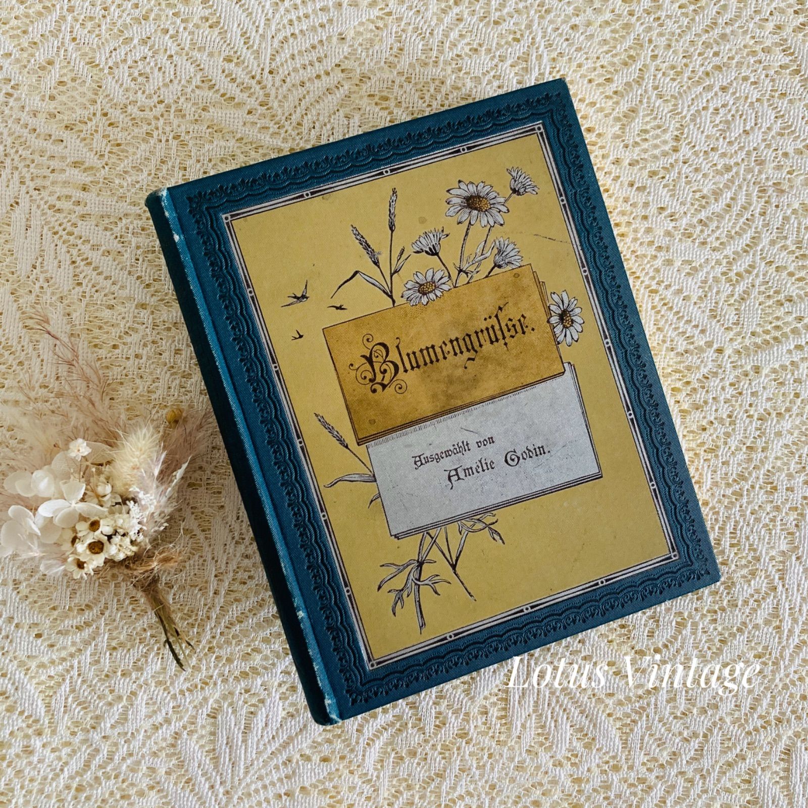 可憐な花装丁のアンティーク詩選集　1884年頃　ドイツ語古書　インテリア洋書
