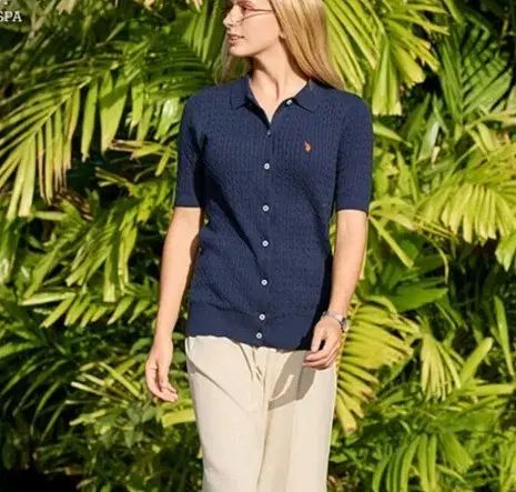 USPA レディース リネンブレンド カラーニット ネイビー 10,065円