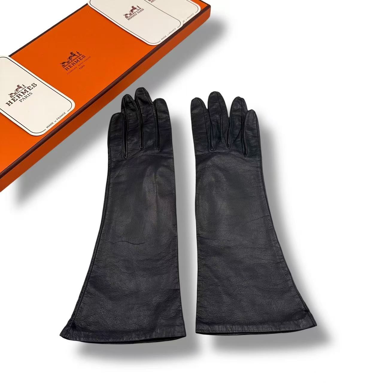 極美品 HERMES エルメス グローブ 革手袋 レザー ブラック サイズ 6.5 箱付き