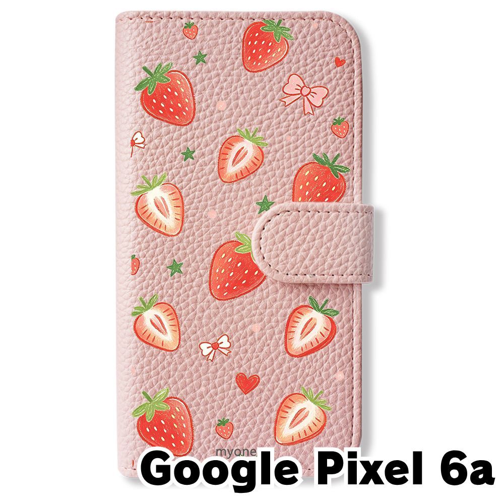 NERU様 リクエスト　いちご柄 新品未使用】 Google Pixel 6a 手帳型スマホ ケース (色：サクラ