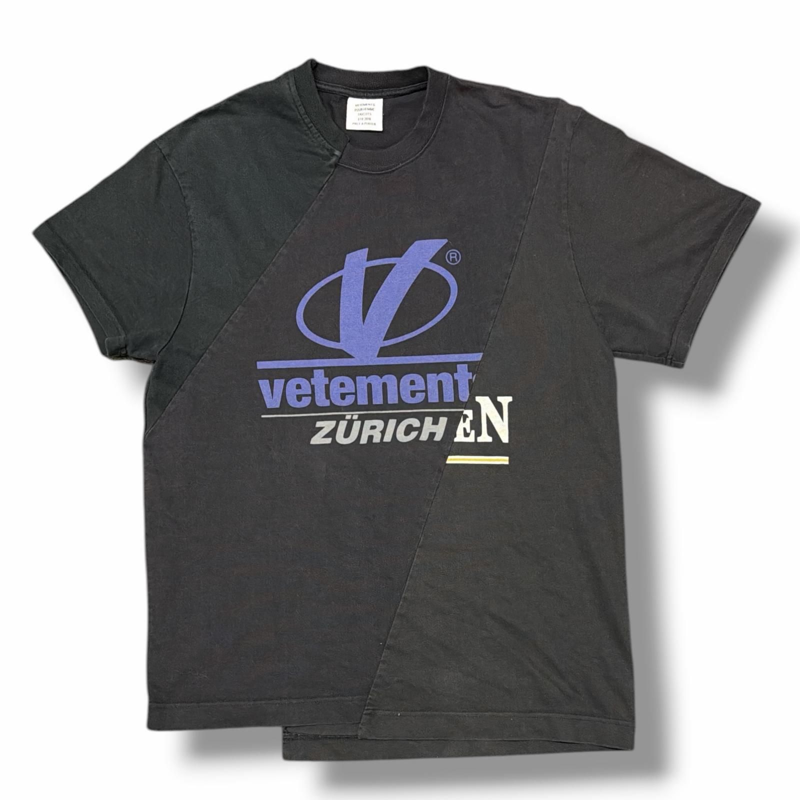 VETEMENTS 18SS ロゴプリント再構築Tシャツ 半袖カットソー ヴェトモン MSS18TR35 ブラック M （18876M）