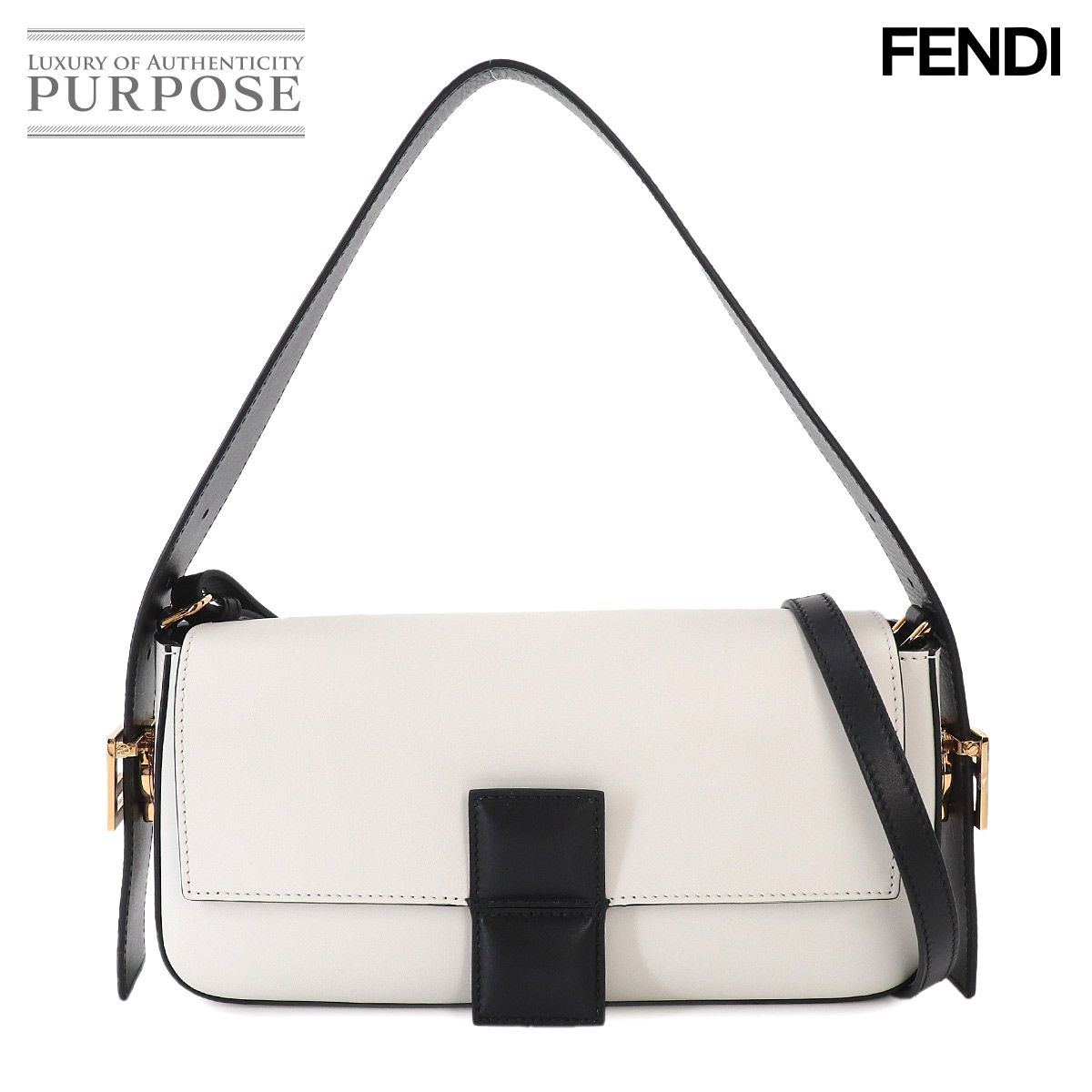未使用 展示品 フェンディ FENDI バケット ツイスト 2way ハンド ショルダー バッグ レザー ホワイト ブラック 8BR821 90326932