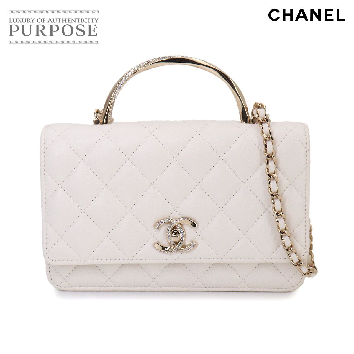 未使用 展示品 シャネル CHANEL マトラッセ 2way ハンド チェーン ウォレット 長財布 ラムスキン ホワイト ゴールド 金具 90327157