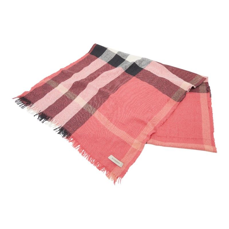 バーバリー チェック ストール レッド マルチカラー シルク カシミヤ レディース BURBERRY【1-0252124】