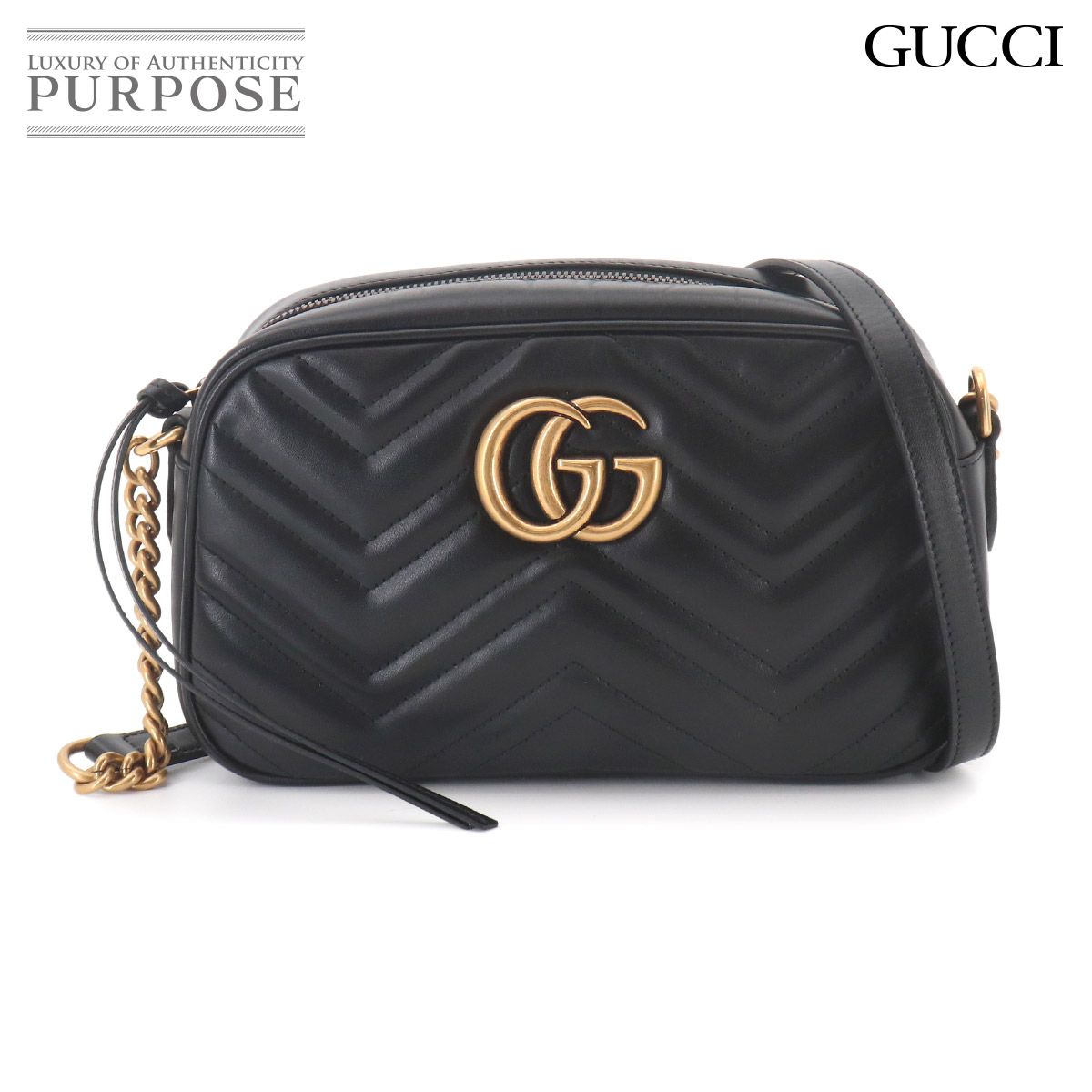 新品同様 グッチ GUCCI GGマーモント チェーン ショルダー バッグ レザー ブラック 447632 GG Marmont Bag 90327359