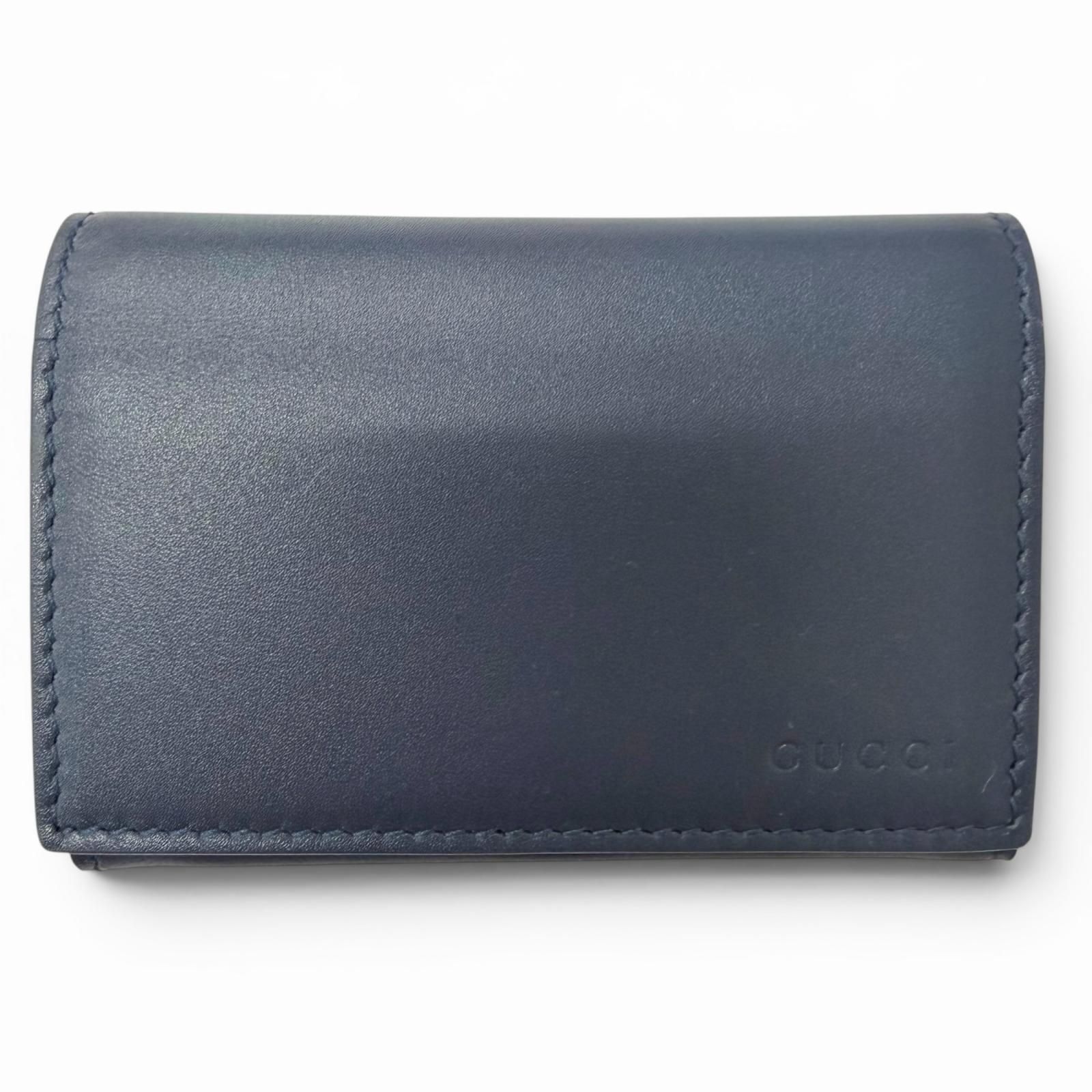 未使用品□GUCCI グッチ 818956 レザー 日本限定 内面GGロゴ総柄 カードケース 名刺入れ ネイビー イタリア製 メンズ 箱・保存袋付き