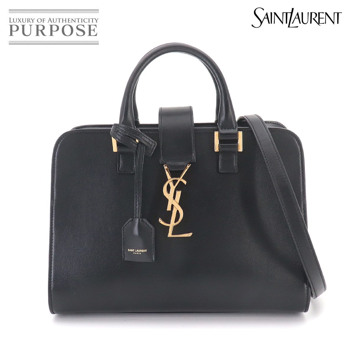 新品同様 サンローラン SAINT LAURENT ベイビー カバス 2way ハンド ショルダー バッグ レザー ブラック 568853 90329058