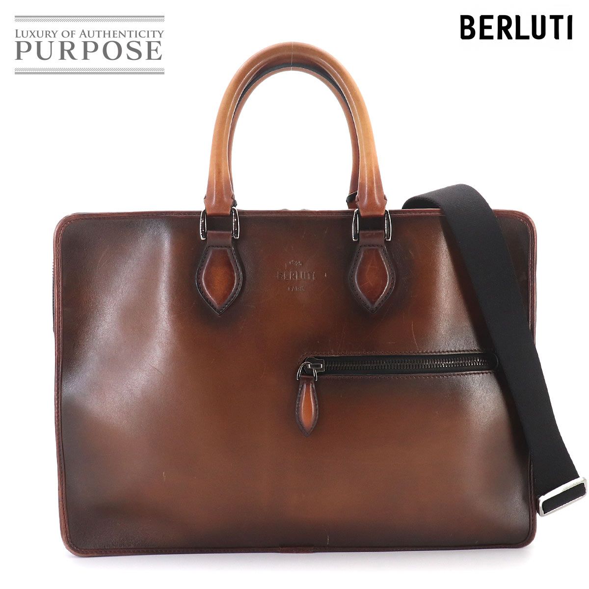 美品 ベルルッティ Berluti ドゥジュール ブリーフケース 2way ビジネス ショルダー バッグ ヴェネチアレザー ブラウン 90329535