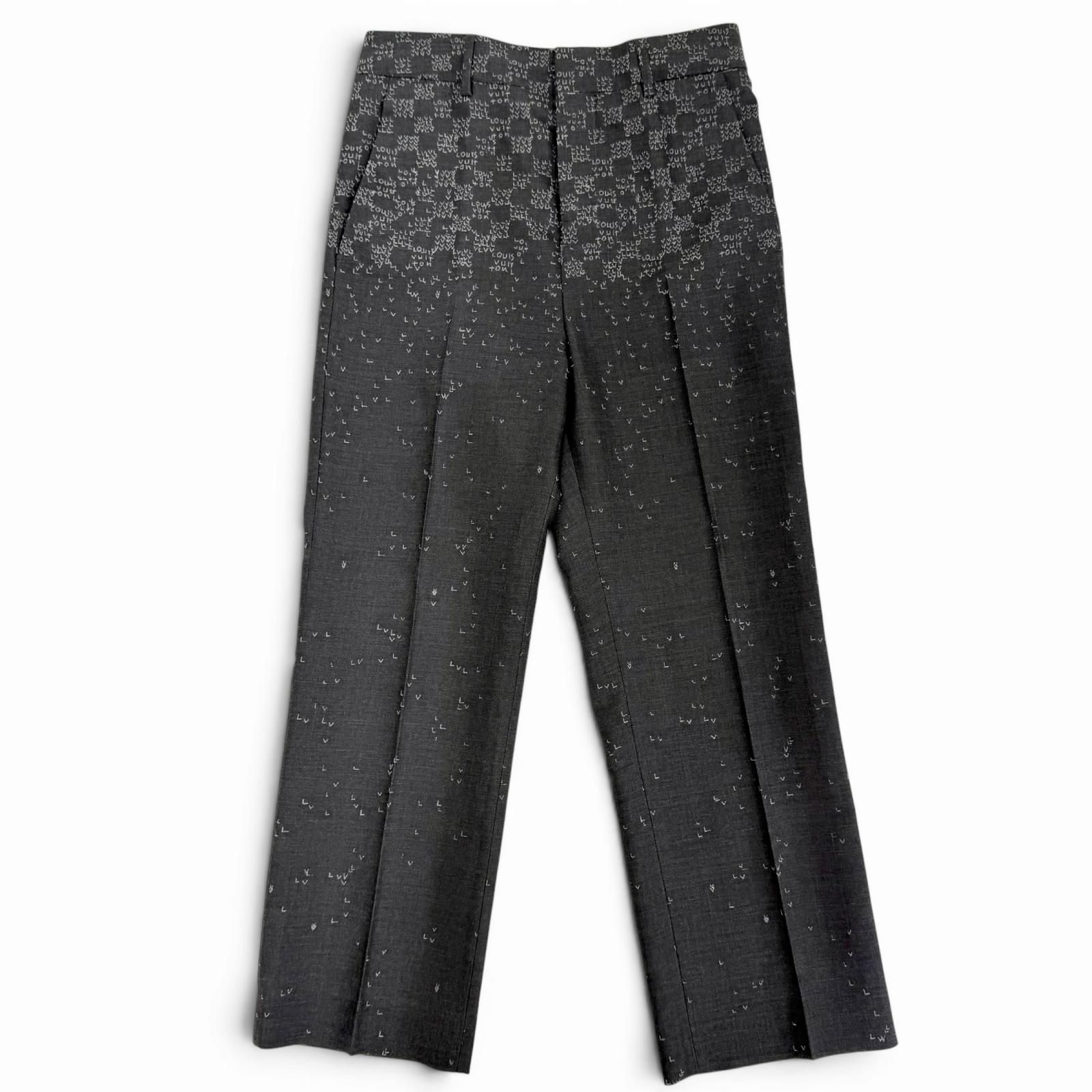 極美品△LOUIS VUITTON ルイヴィトン ウール シルク ダミエ  LV スプレッド スラックス パンツ グレー 38 イタリア製 正規品 メンズ 極美品△LOUIS VUITTON ルイヴィトン ウール シルク ダミエ LV