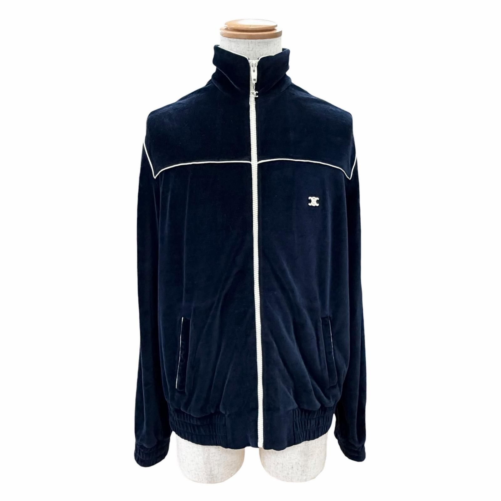 美品△CELINE セリーヌ 2Y168679I コットン トリオンフ ベルベット トラックジャケット ネイビー M イタリア製 正規品 メンズ 美品△CELINE セリーヌ 2Y168679I コットン トリオンフ ベルベット