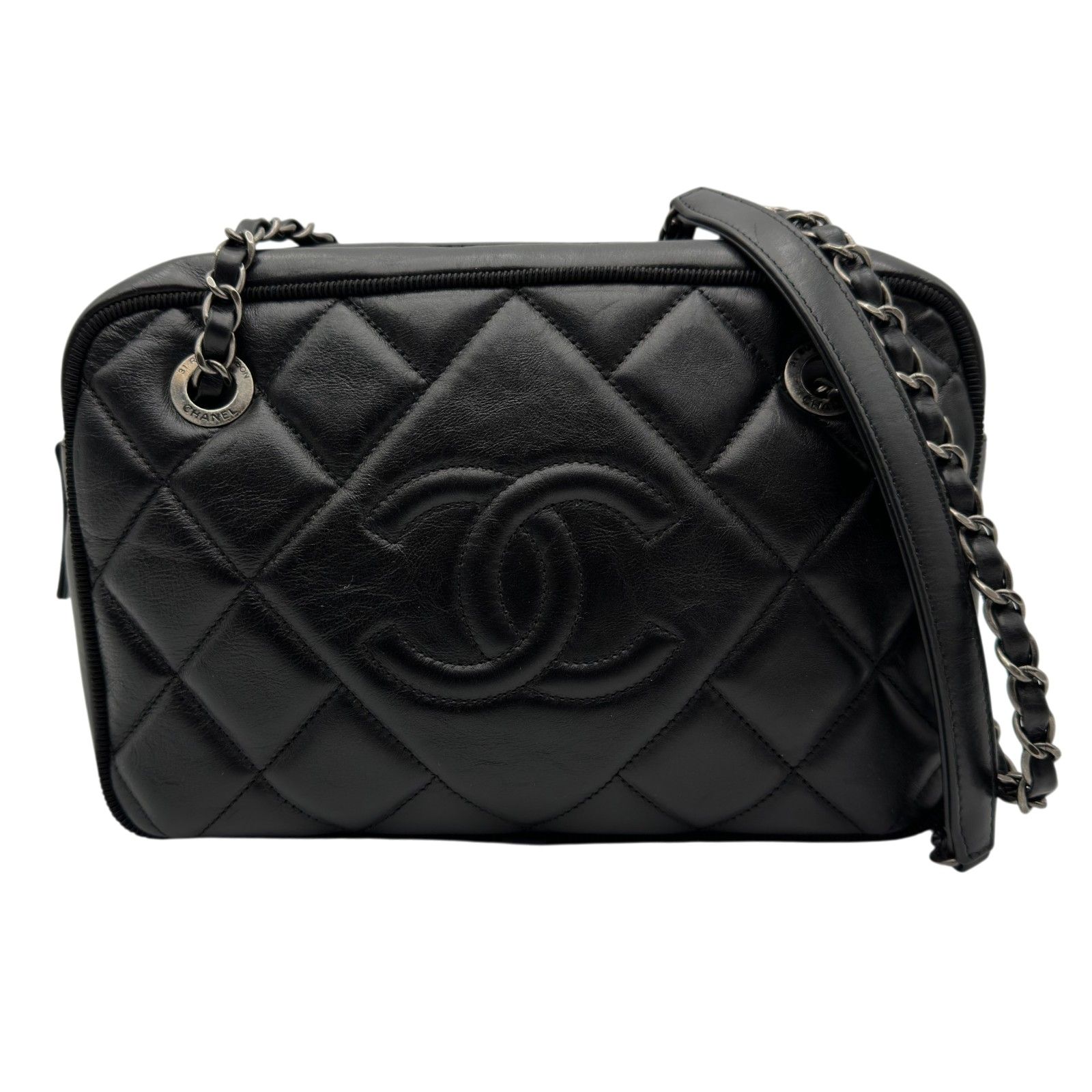 シャネル CHANEL ココマーク チェーンハンドバッグ 21番台 ブラック シルバー金具 ラムスキン レディース ハンドバッグ