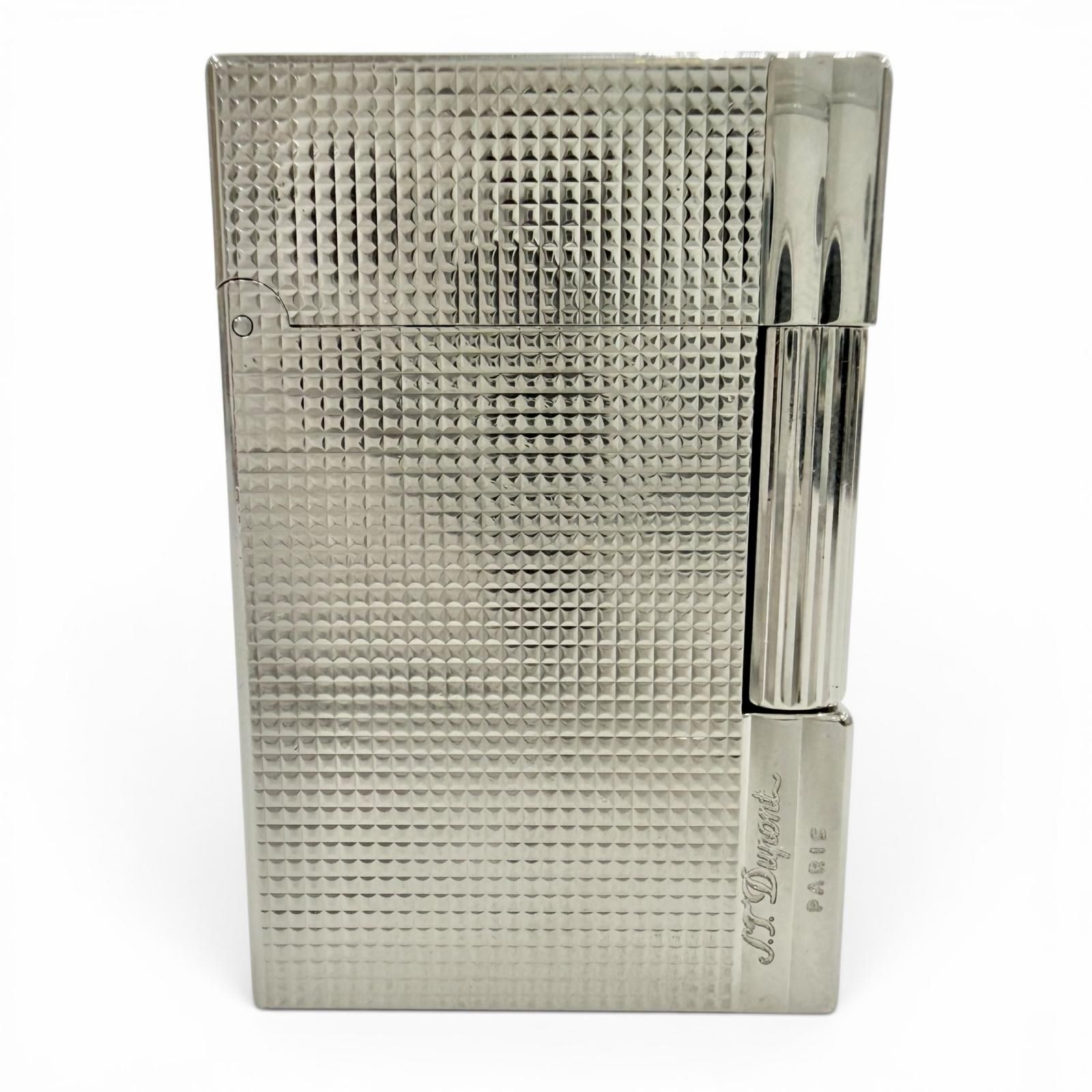 美品◇Dupont デュポン ギャッツビー ダイヤモンドヘッド スクエア ローラー式 ガスライター シルバー フランス製 メンズ 着火確認済み