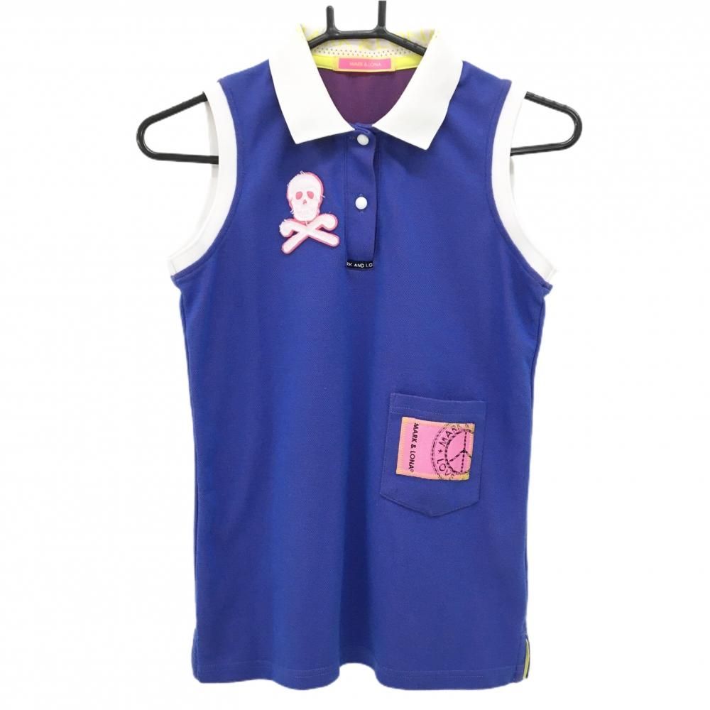 超美品】マークアンドロナ ノースリーブポロシャツ ブルー×白 襟一部