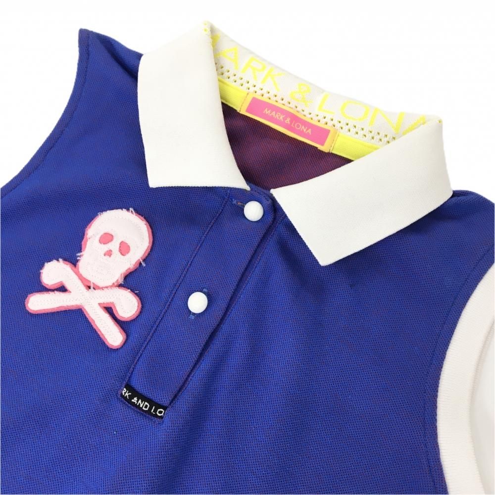 超美品】マークアンドロナ ノースリーブポロシャツ ブルー×白 襟一部