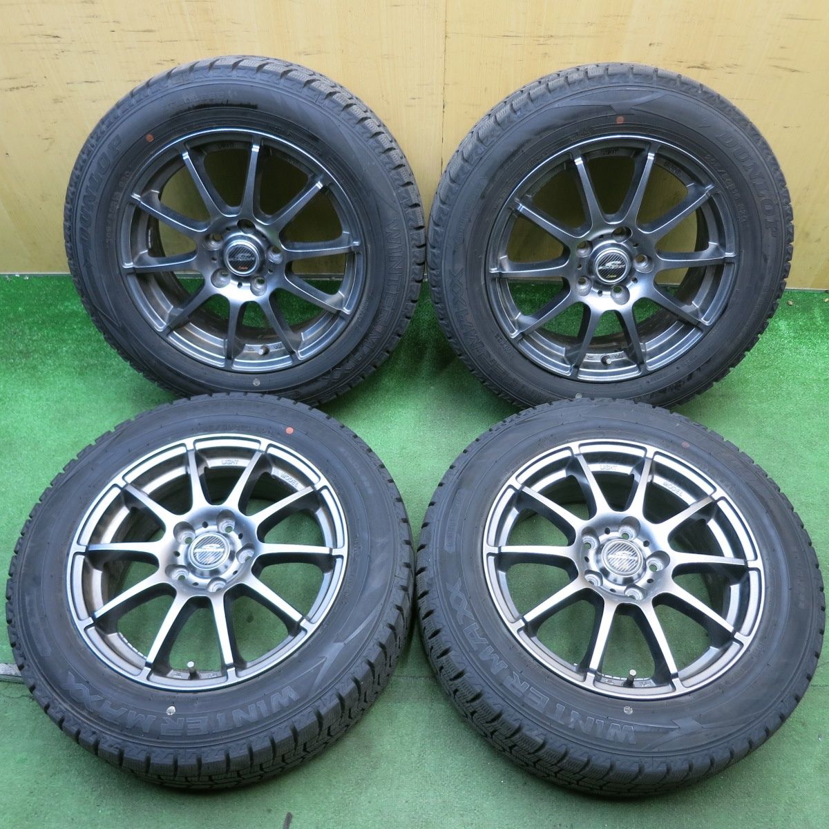 バリ溝！23年！キレイ！9.5分◎スタッドレス 205/60R16 ダンロップ ウインターマックス WM02 SCHNEIDER シュナイダー 16インチ PCD114.3/5H◎6061302HAス