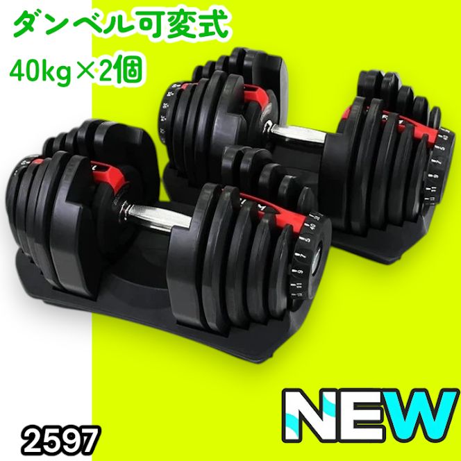 #2597 ダンベル 可変式 レッド 40kg 2個 総重量80kg 多機能 5~40kg 17段階調節 分かりやすいキロ表示 安全設計 省スペース 収納可能 ※一部地域離島別途配送料有