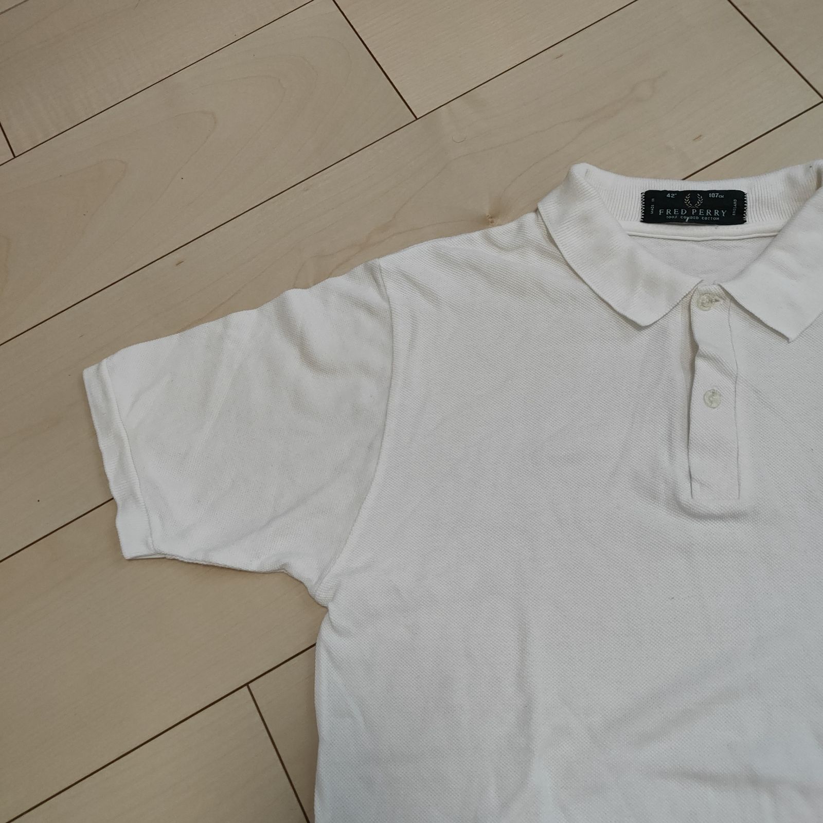 フレッドペリー イングランド製 半袖ポロシャツ 42サイズ WHITE