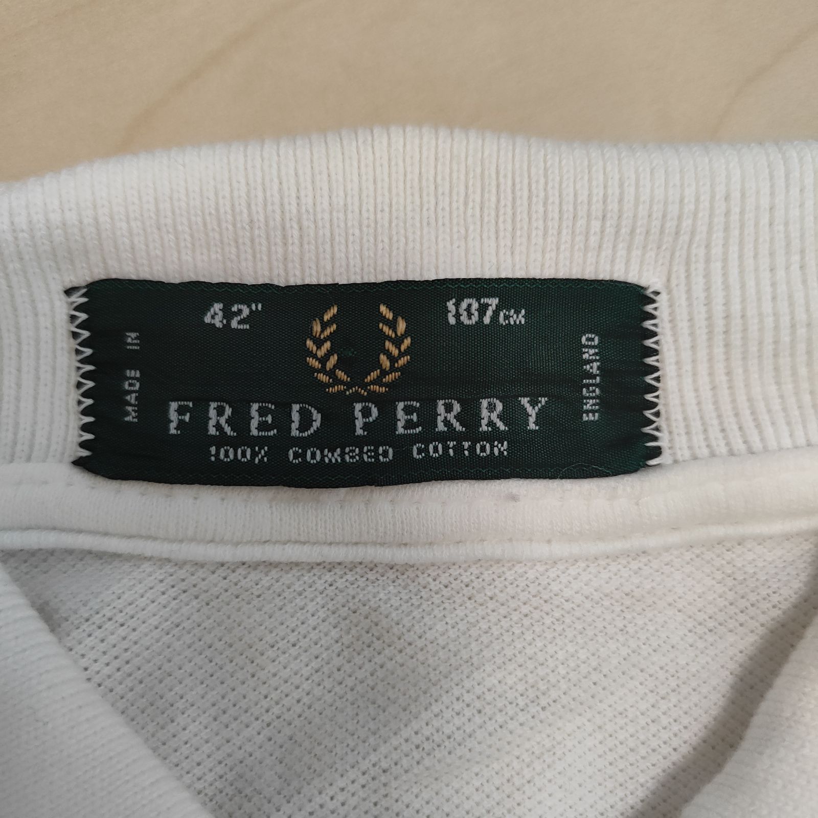 フレッドペリー イングランド製 半袖ポロシャツ 42サイズ WHITE