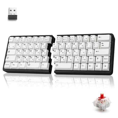 【YIVU】60% 分割式メカニカルキーボード ワイヤレス 赤軸 ゲーミングキーボード 人間工学 QMK/Vial対応 ホットスワップ US配列 (かな印字キーキャップ)★m dcc2837a