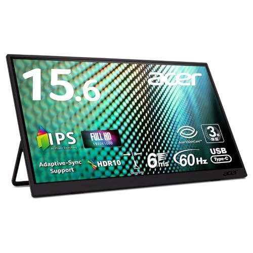 Acer モバイルモニター 15.6インチ タッチディスプレイ 10点マルチタッチ対応 フルHD IPS 60Hz 6ms(GTG) 非光沢 700g 超薄型 Adaptive-Sync HDR10 mini HDMI 2.1 USB-C デ 9061f544