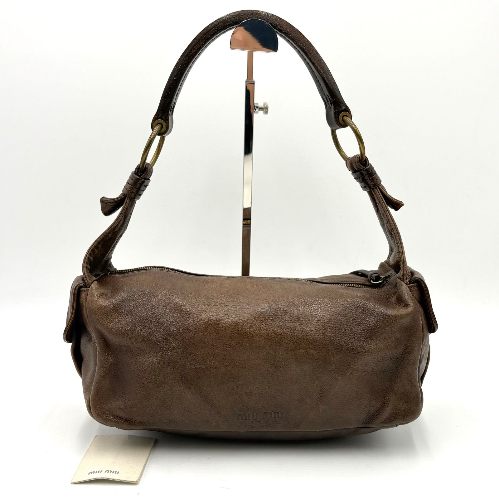Auth MIU MIU Y2K Archive Side Pocket Leather Shoulder Bag Brown 